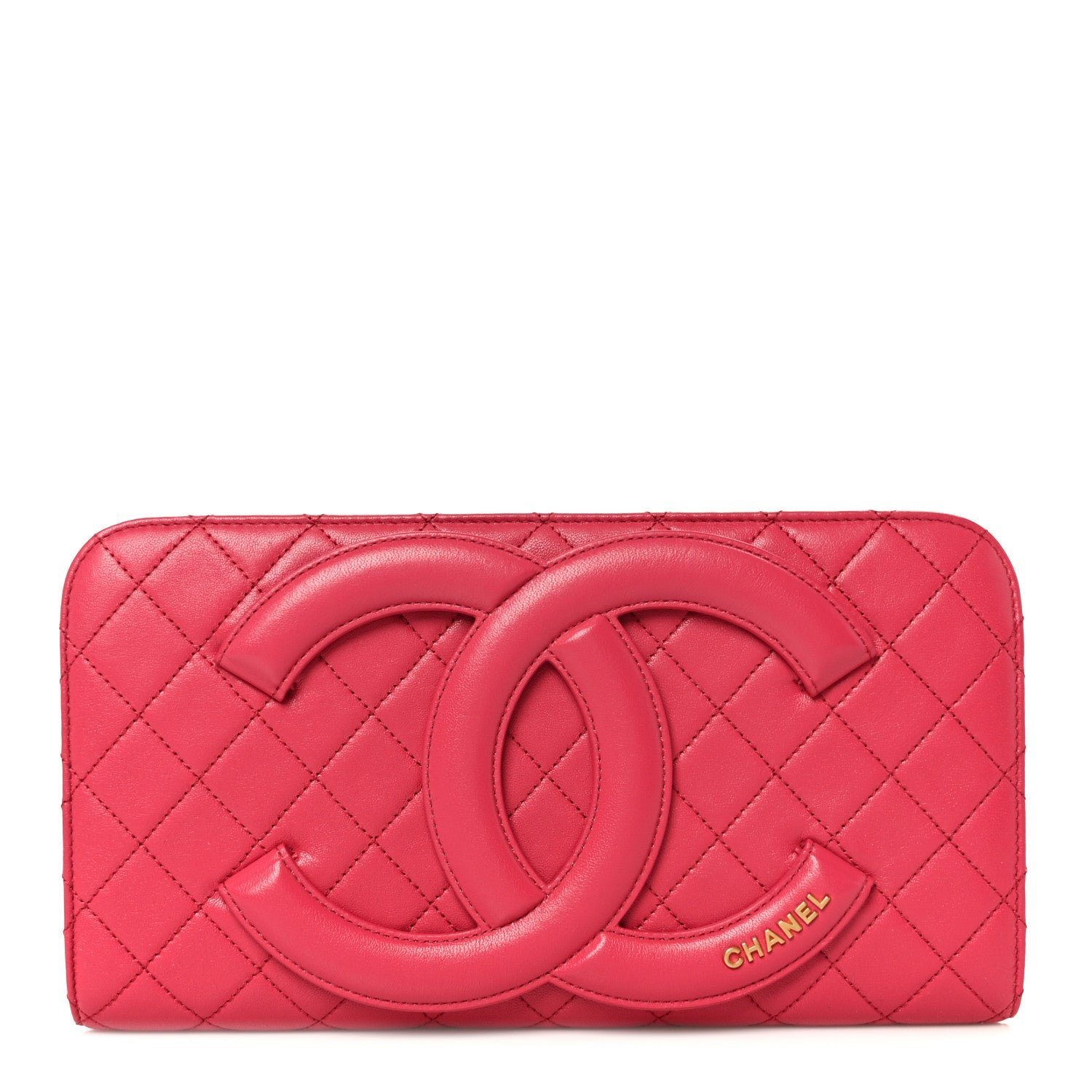 Chanel Lambskin Quilted Coco Midnight Clutch Dark Pink