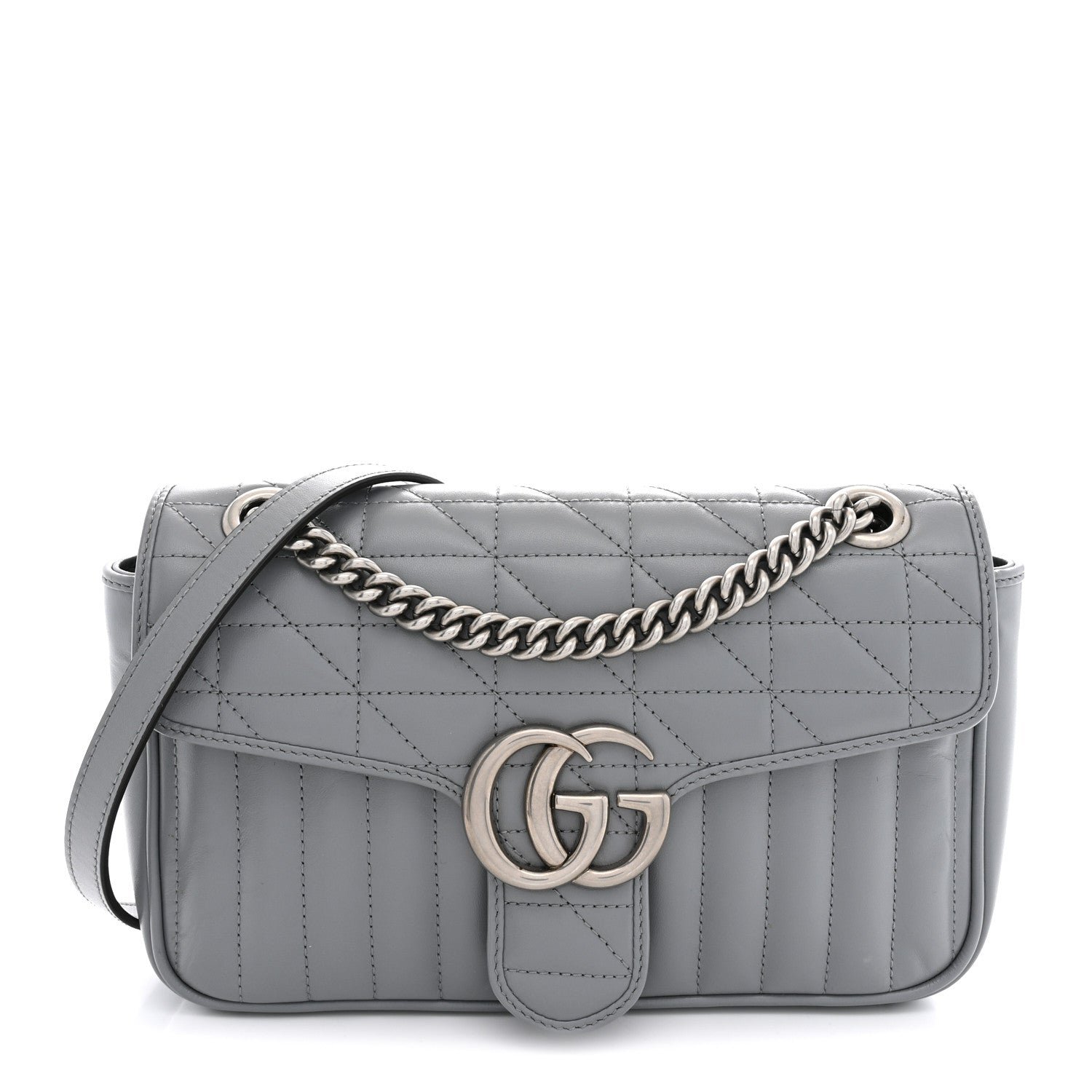 Gucci Calfskin Matelasse Aria Small GG Marmont Shoulder Bag Deep Deep Grey