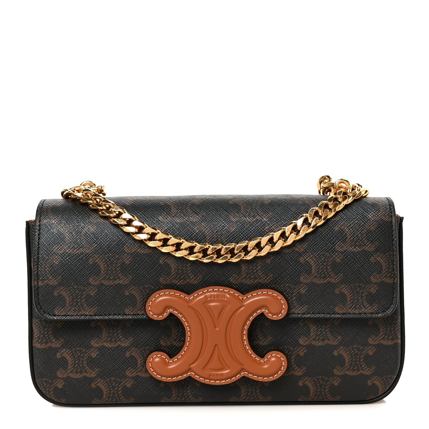 Triomphe Canvas Chain Shoulder Bag Tan