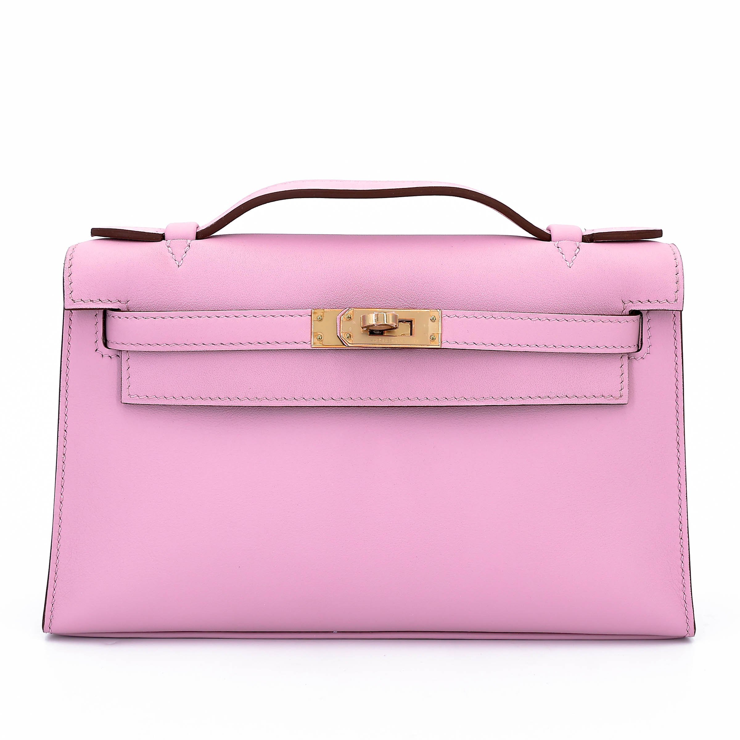 Unused ( Rank NS ) HERMÈS Kelly Pochette Mauve Sylvestre (X9) Swift Rose Gold hardware U (2022)