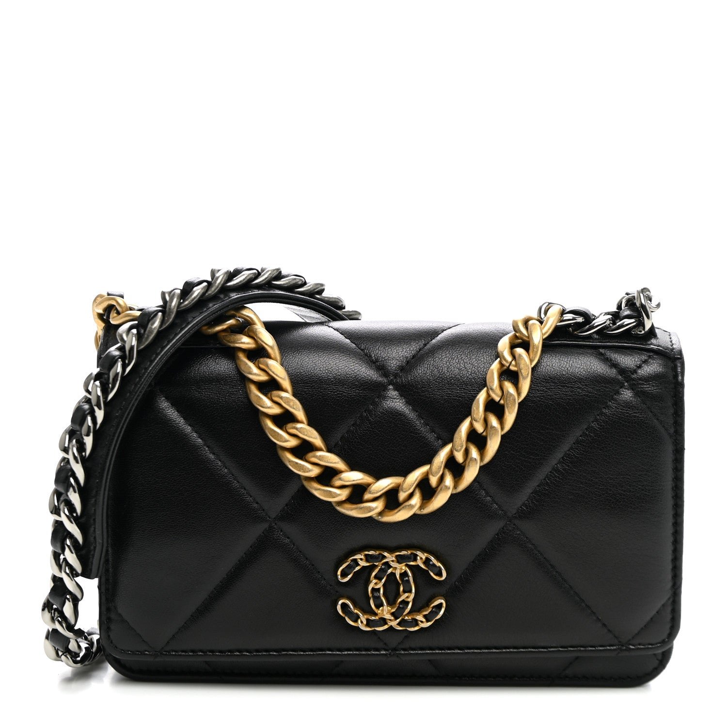 Chanel Lambskin Quilted Chanel 19 Wallet On Chain WOC Black