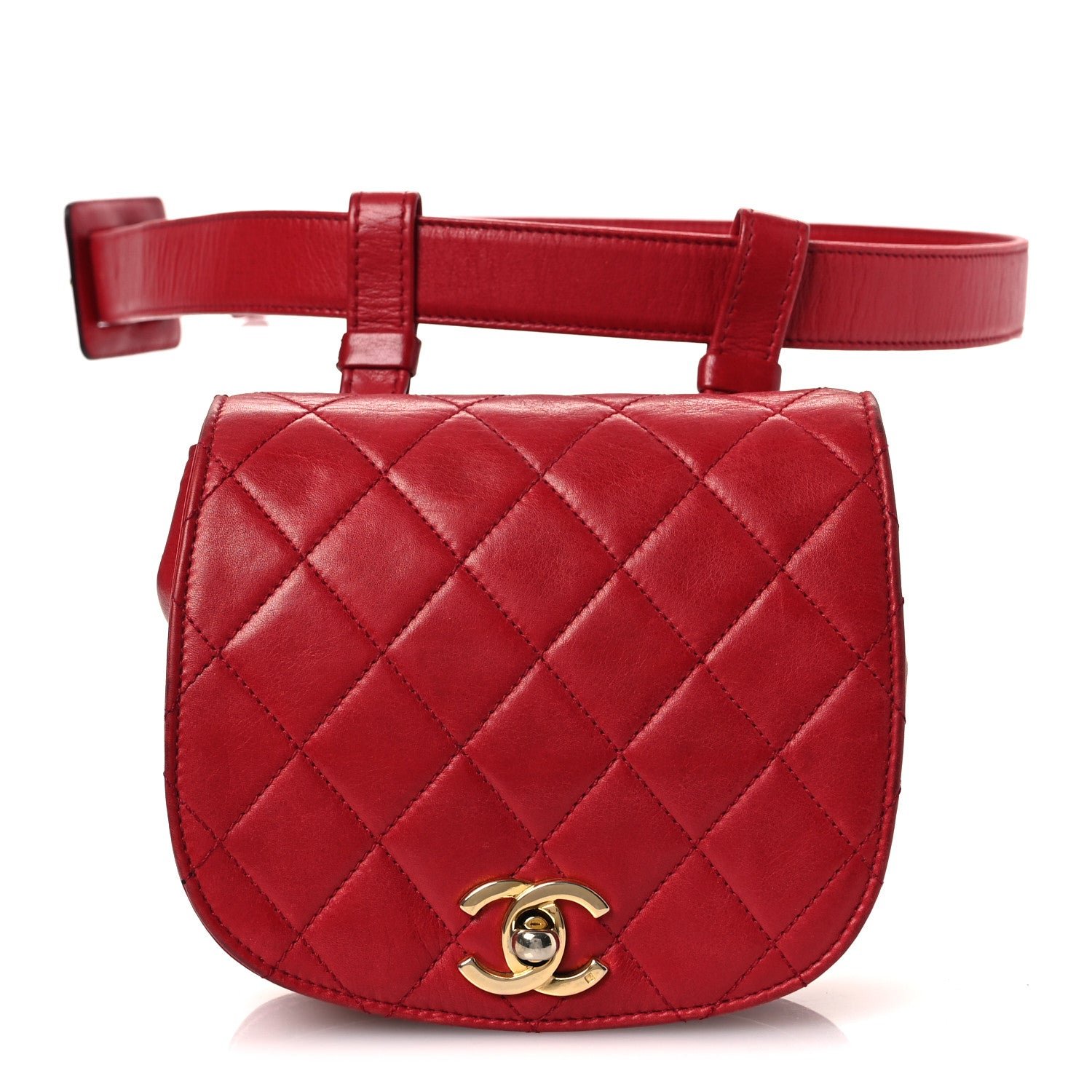 Chanel Lambskin Quilted Flap Waist Belt Bag 75 30 Red