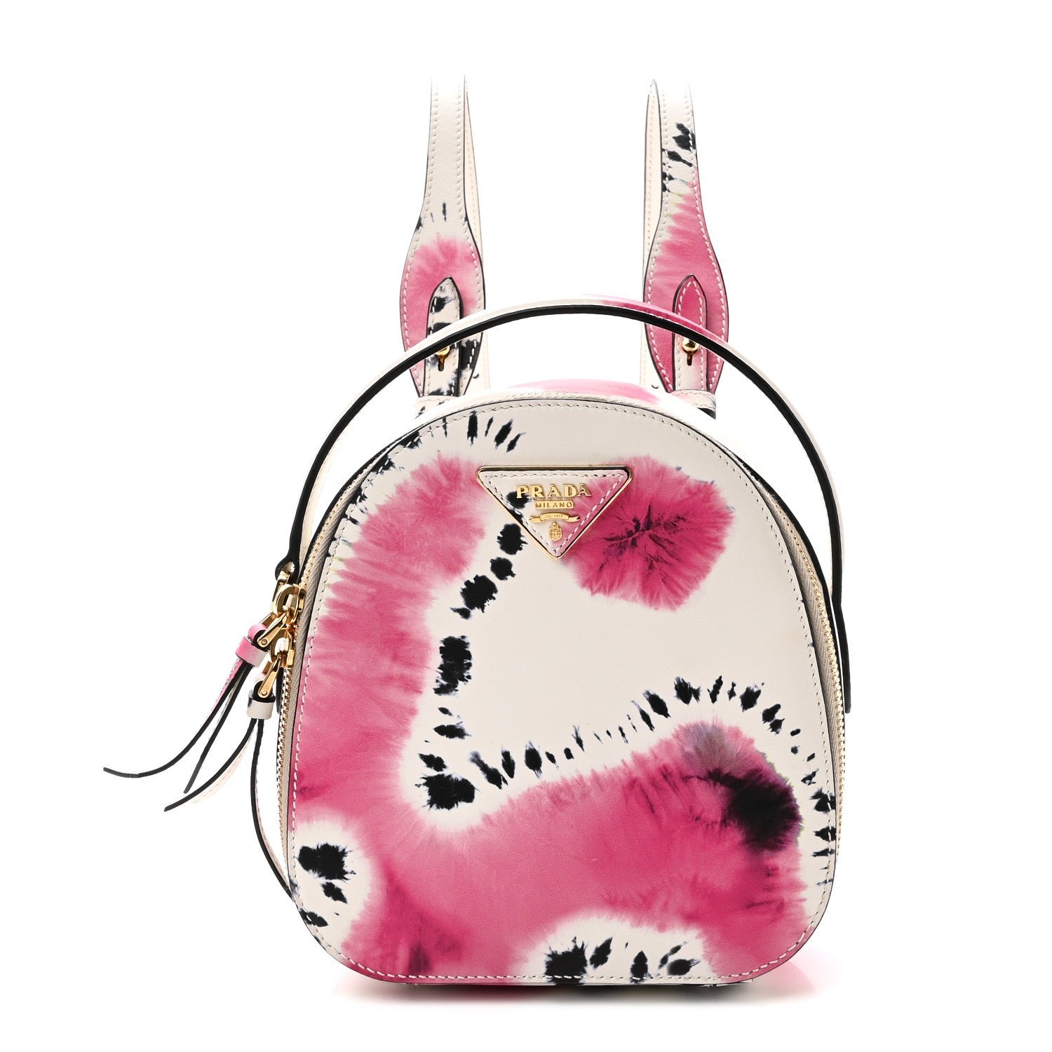 Prada Prada City Calfskin Tie Dye Print Mini Odette Backpack White Pink Black