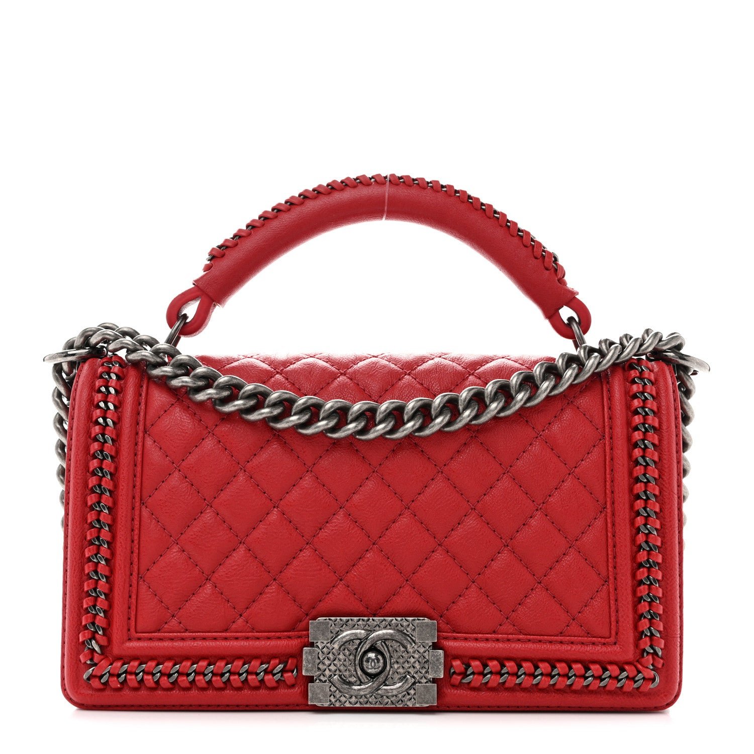 Chanel Calfskin Quilted Medium Top Handle Boy Flap Red
