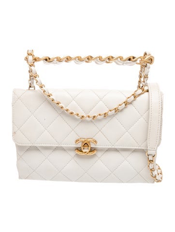 Quilted Chain Bar Top Handle Flap Bag