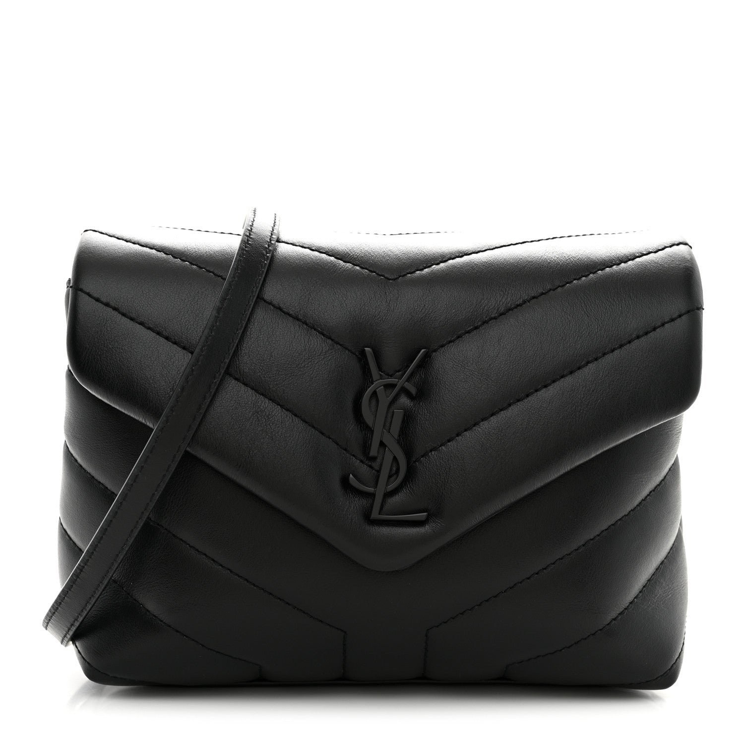 Saint Laurent Calfskin Y Quilted Monogram Monochrome Toy Loulou Crossbody Bag Black