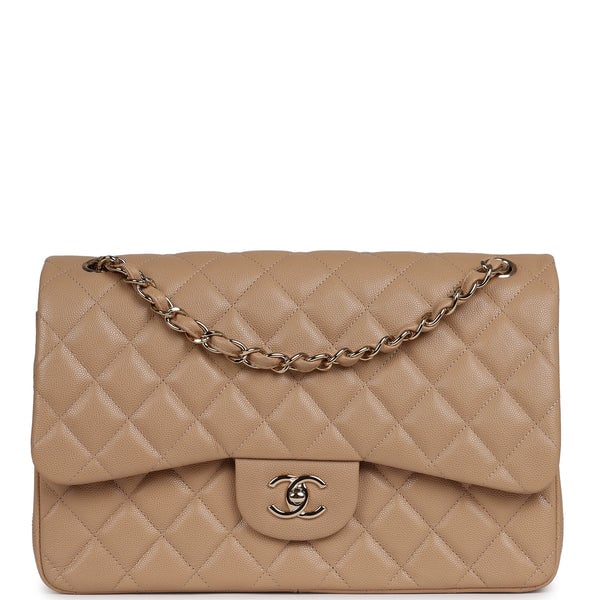 Chanel Jumbo Classic Double Flap Bag Dark Beige Caviar Gold Hardware