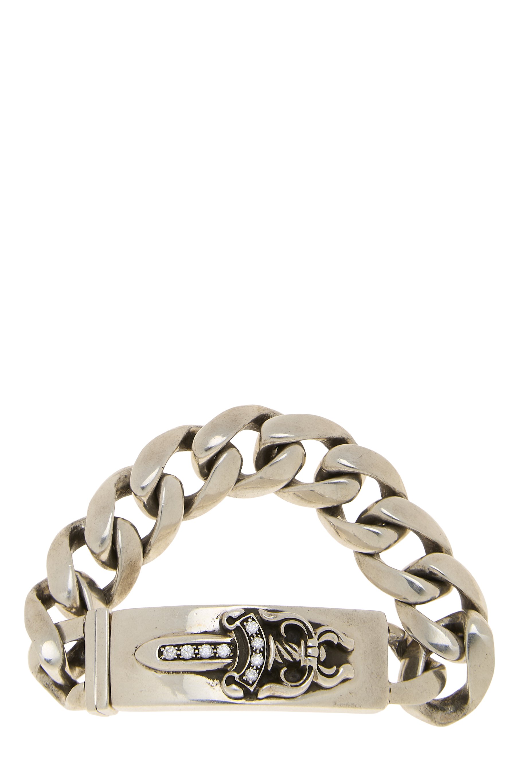 Chrome Hearts Sterling Silver Diamond Dagger Classic ID Bracelet