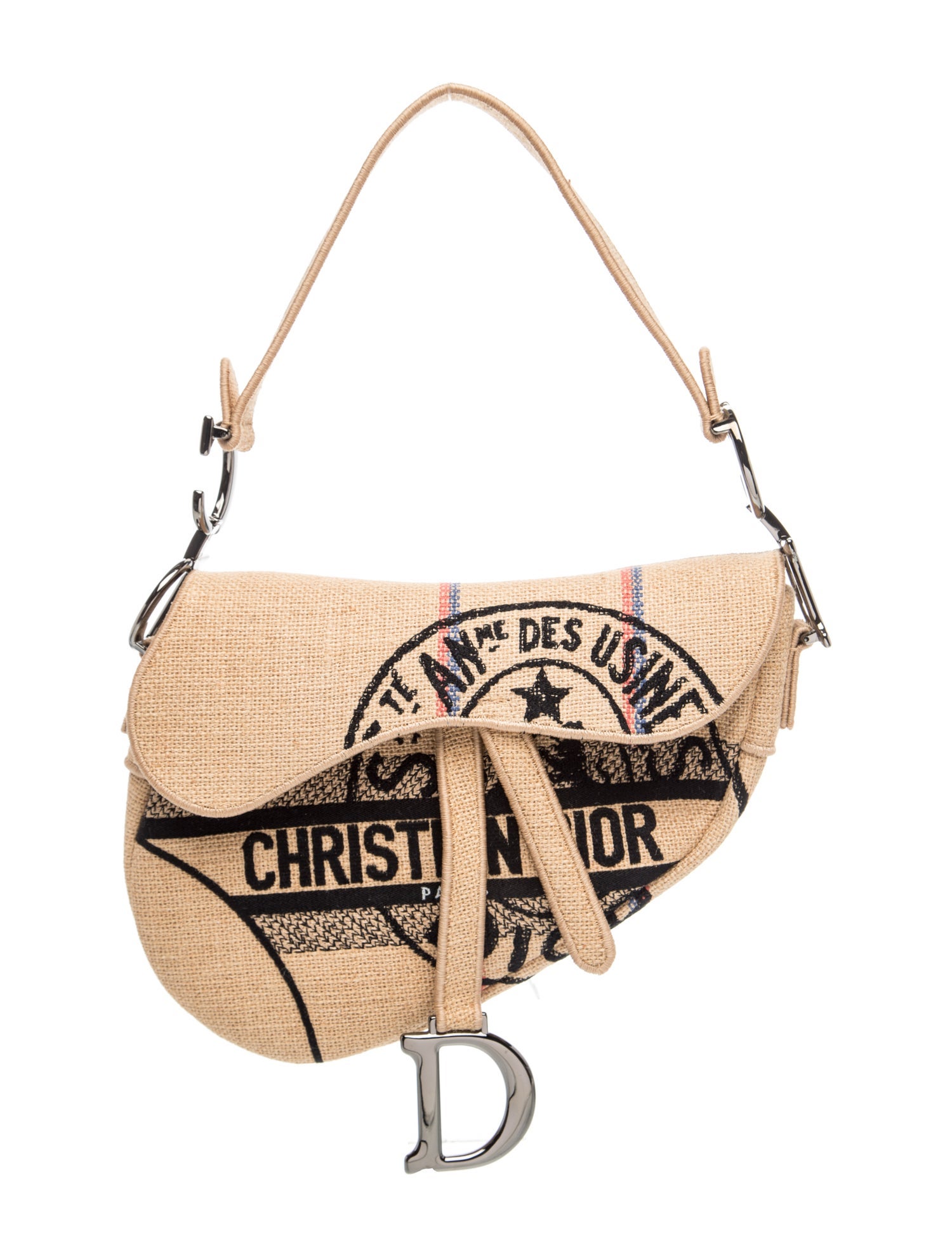 Dior Canvas Canvas/Jute Embroidered Saddle Bag