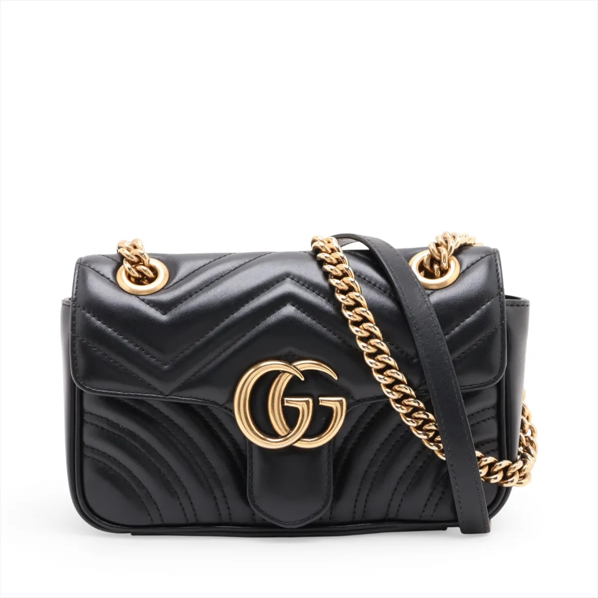 Gucci GG Marmont 446744 Leather Chain Shoulder Bag Black