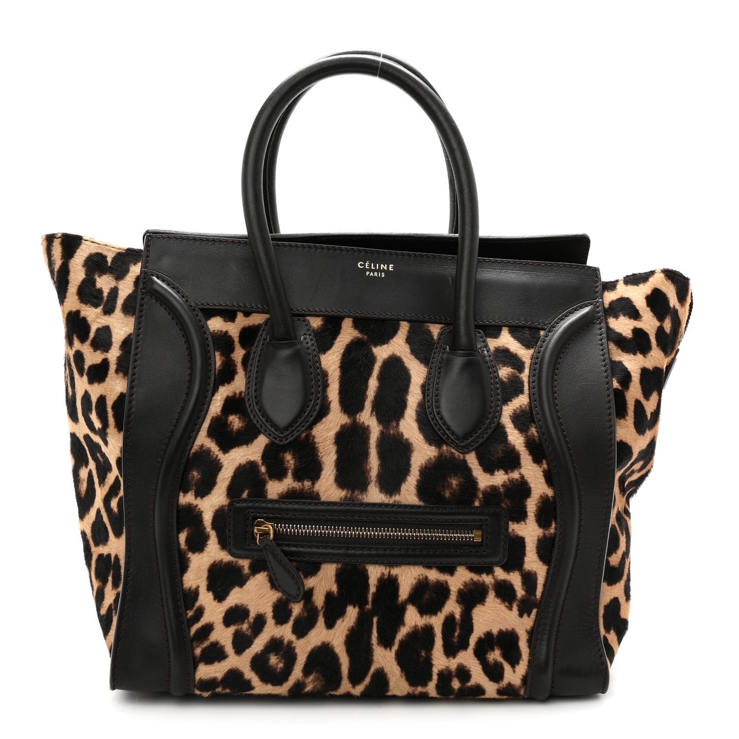 Celine Leopard Pony Hair Mini Luggage Black