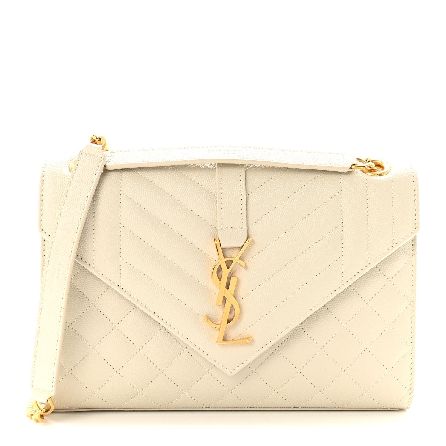 Saint Laurent Grain De Poudre Textured Mixed Matelasse Medium Triquilt Monogram Satchel Crema Soft