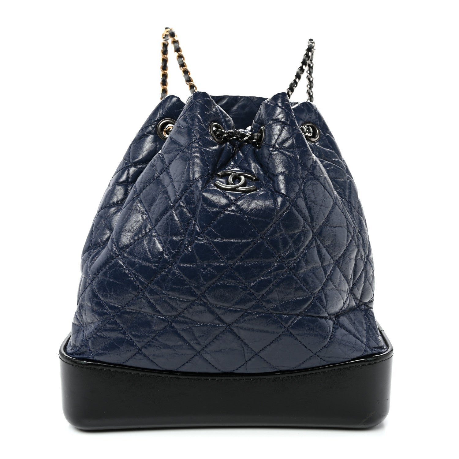 Chanel Aged Calfskin Quilted Gabrielle Backpack Navy Black