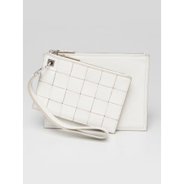 Bottega Veneta Bottega Veneta White Nappa Leather Maxi Weave Cassette Wristlet Bag