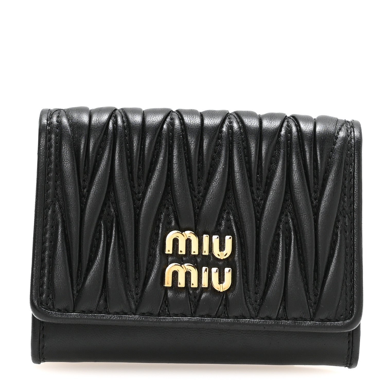 Miu Miu Nappa Matelasse Flap Card Holder Black