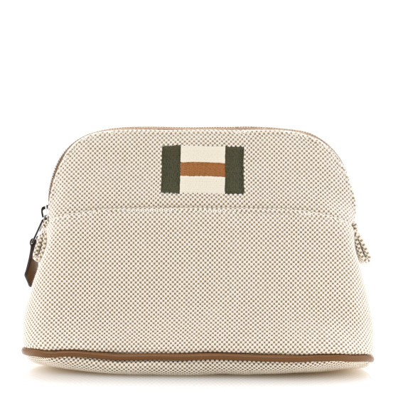 Hermes Cotton Canvas Mini Bolide Casaque Travel Cosmetic Pouch Grege
