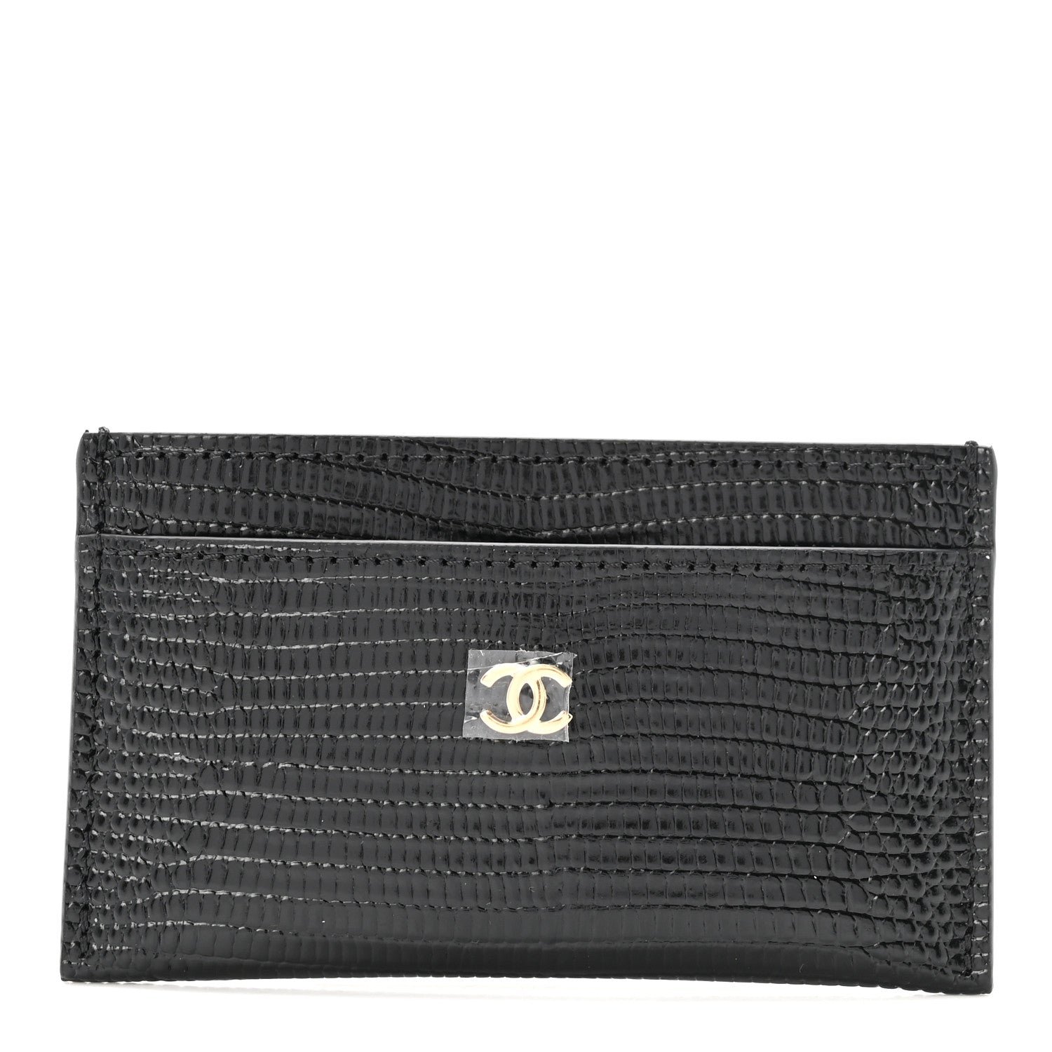Chanel Calfskin Lizard Embossed Card Holder Black