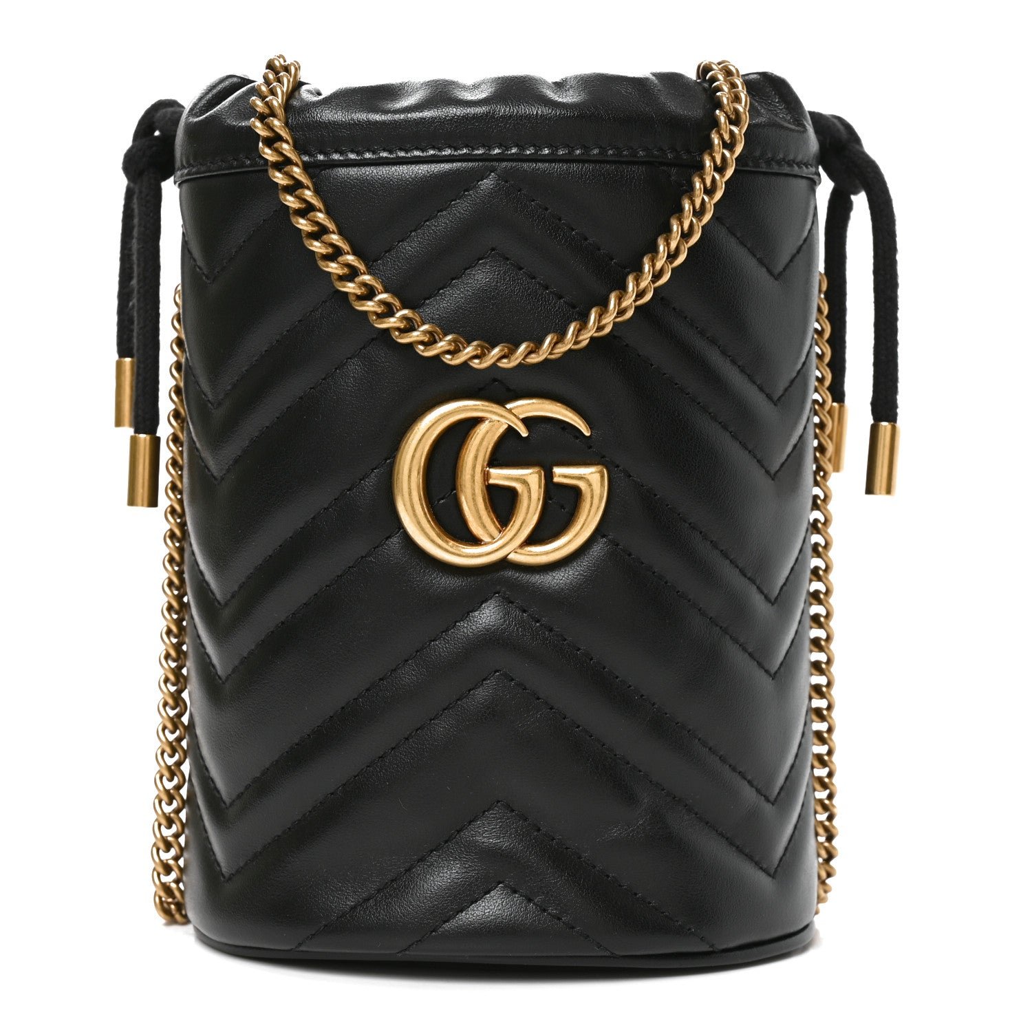 Gucci Calfskin Matelasse Mini GG Marmont 2.0 Bucket Bag Black