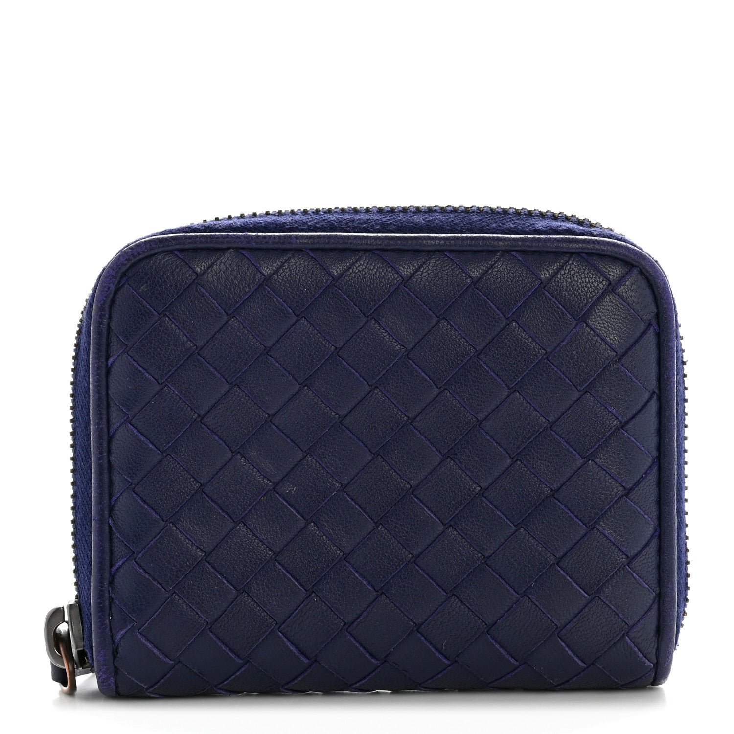 Bottega Veneta Nappa Intrecciato Zip Around Compact Wallet Blue