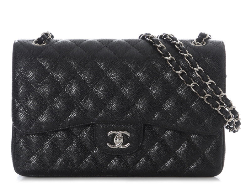 Black Quilted Caviar Jumbo Classic Double Flap Bag Silver Hardware, 2014-2016