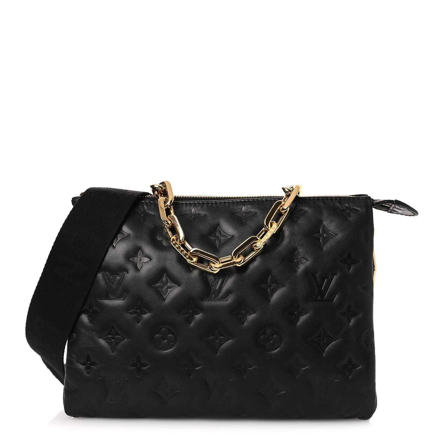 Louis Vuitton Lambskin Embossed Monogram Coussin PM Black