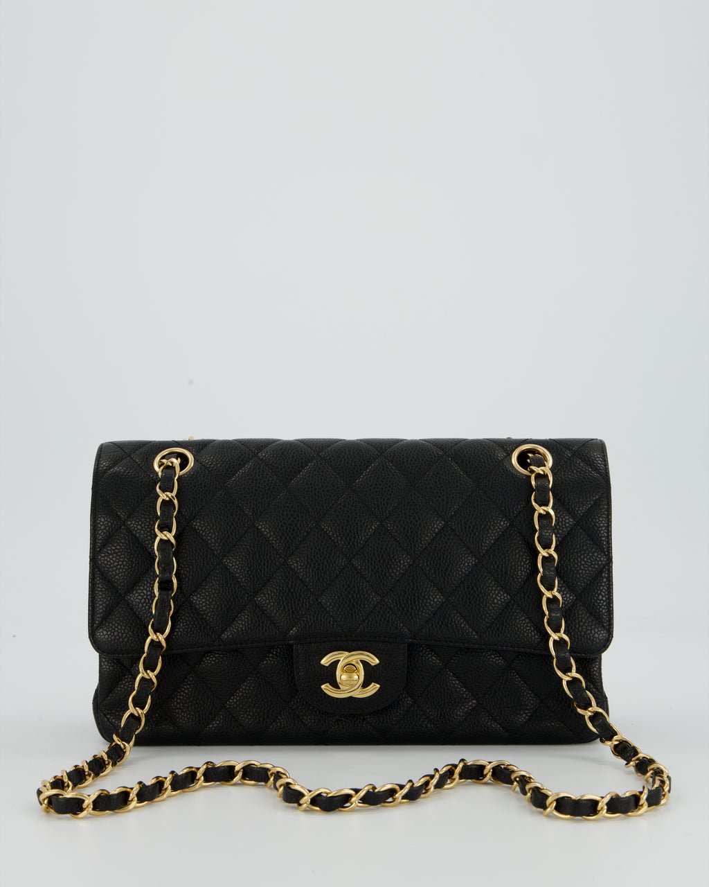 Chanel Black Medium Classic Double Flap Bag in Caviar Leather with Gold Hardware