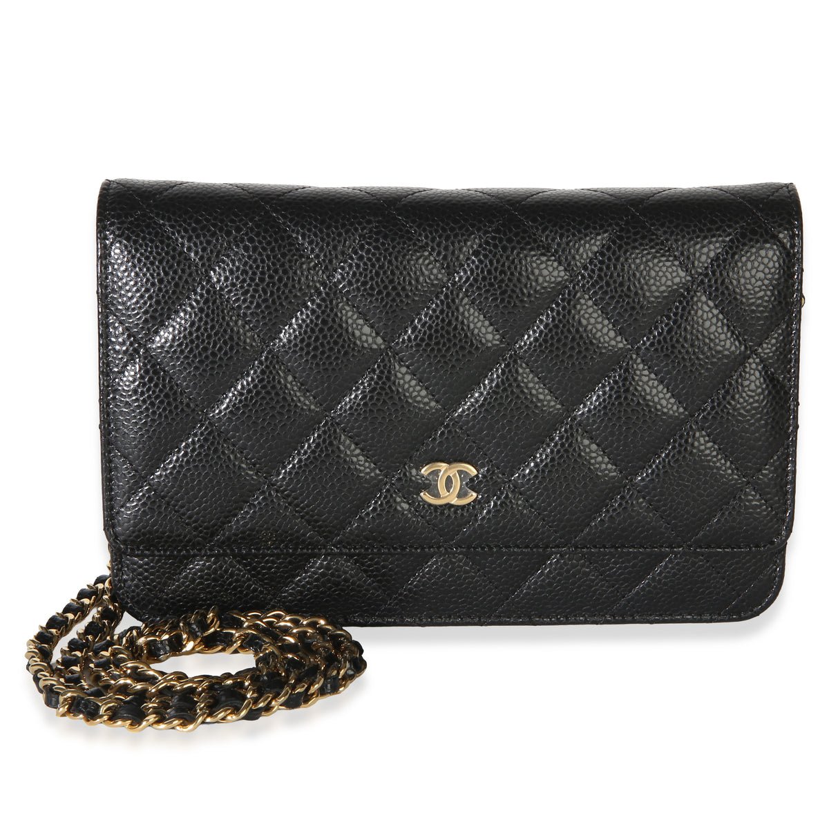 Black Quilted Caviar Classic Wallet On Chain
