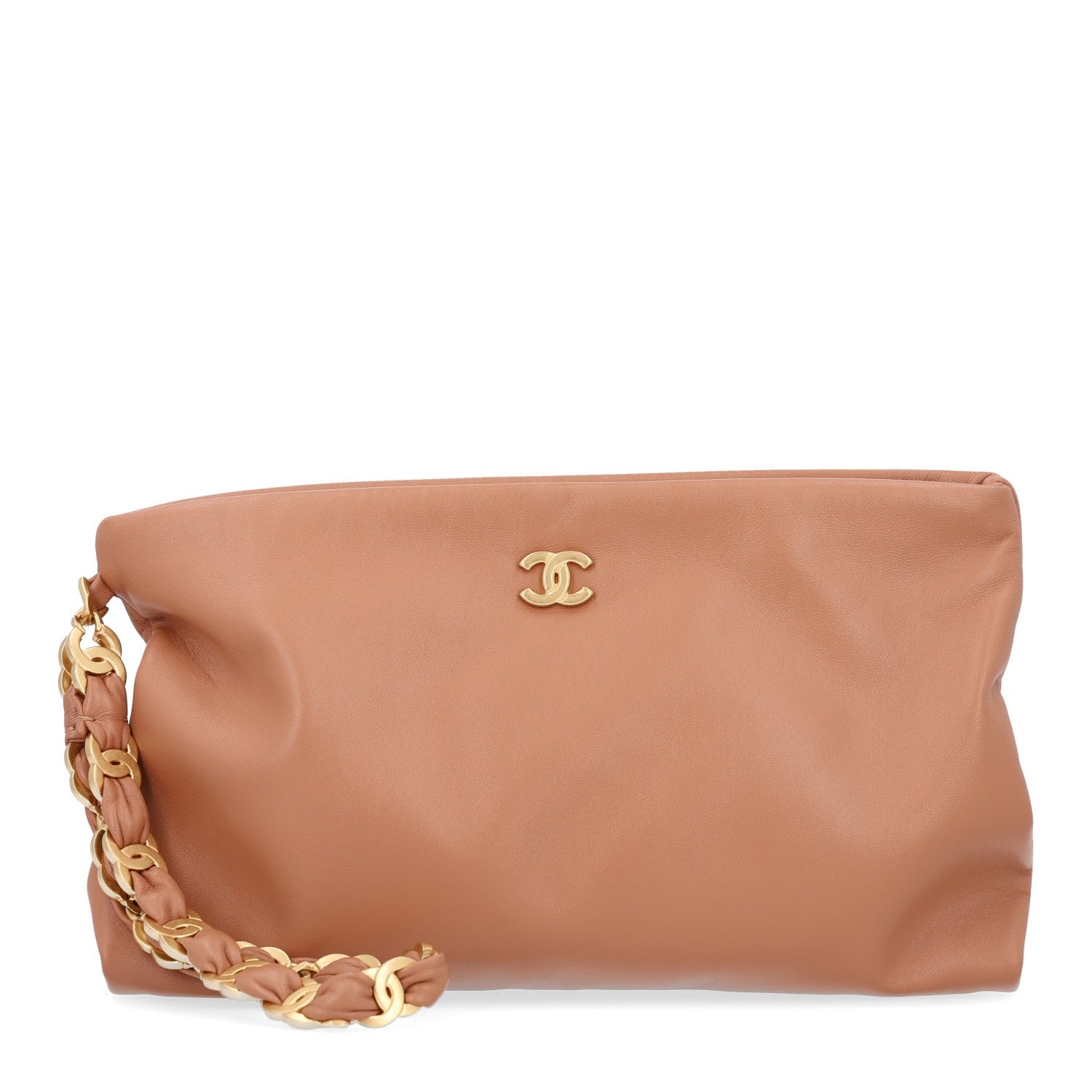 Chanel Lambskin Medium CC Pouch With Handle Brown