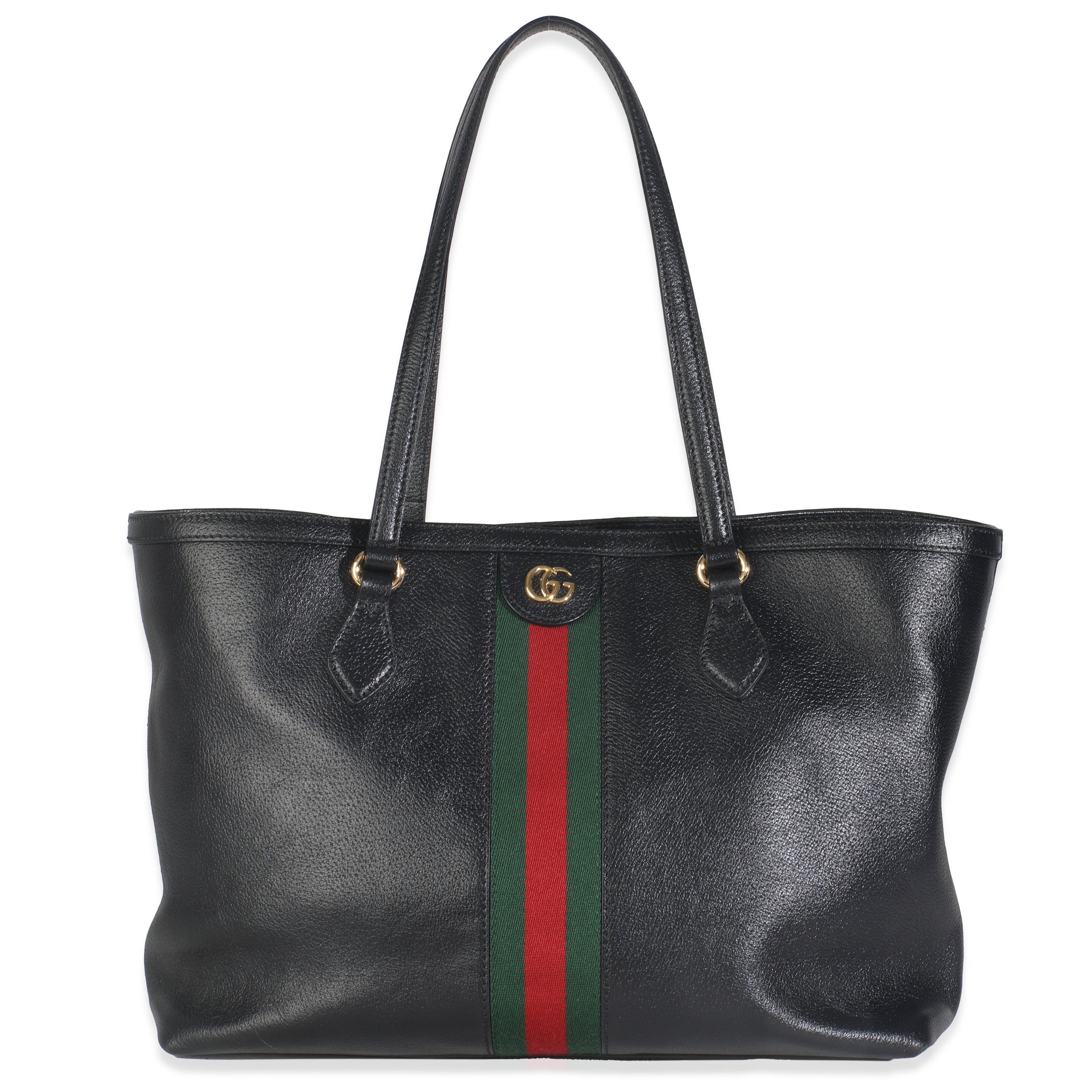 Gucci Black Textured Calfskin Web Medium Ophidia Shopping Tote