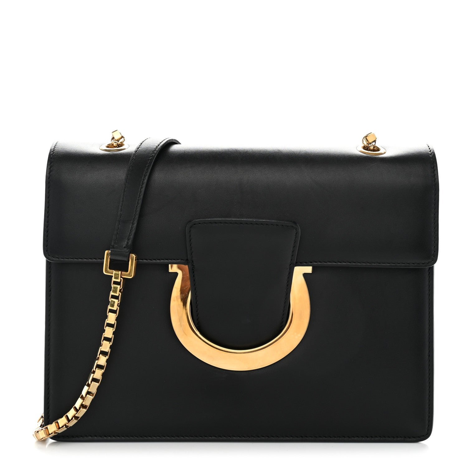 Ferragamo Calfskin Thalia Flap Shoulder Bag Black