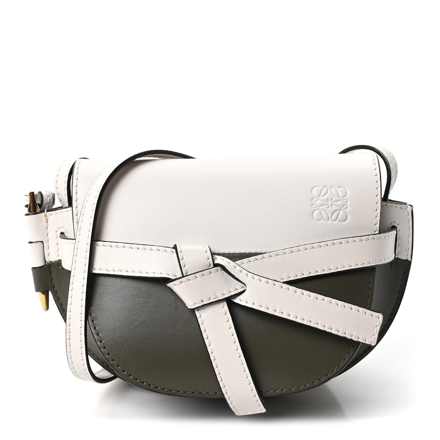 Loewe Calfskin Mini Gate Crossbody Bag Khaki Green Soft White