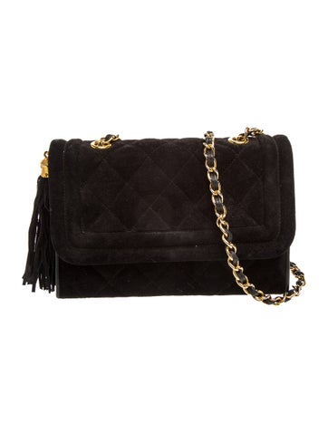 Suede Quilted Tassel Flap Bag