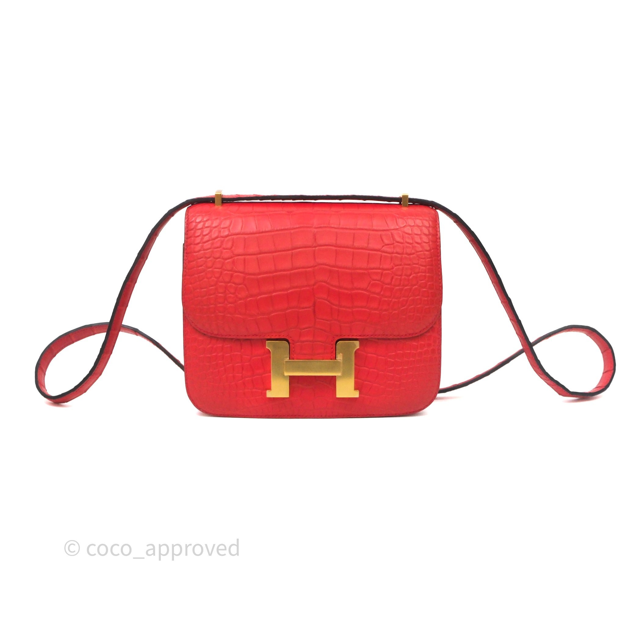 Hermès Mini Constance 18cm Geranium Crocodile Gold Hardware
