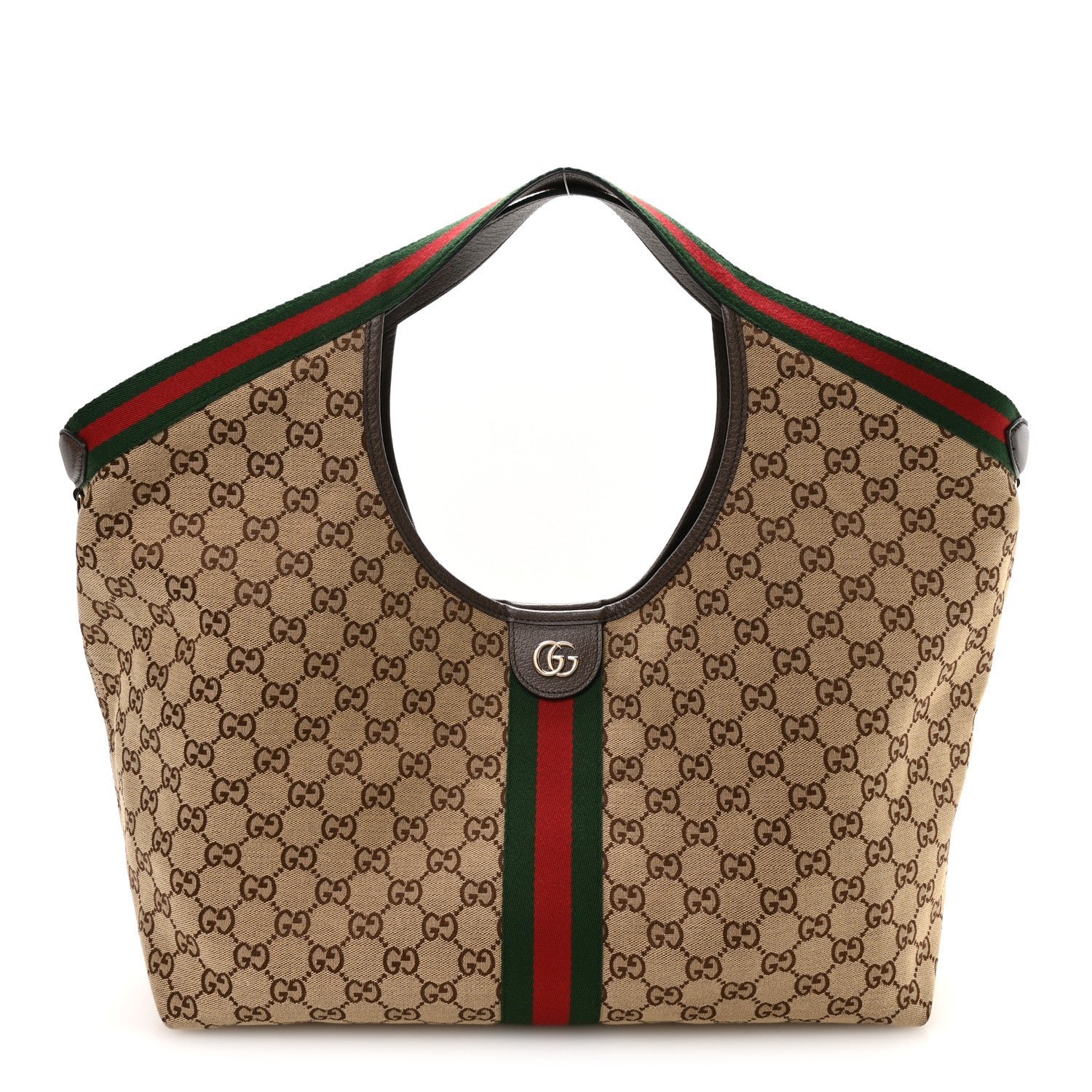 Gucci GG Monogram Web Large Giglio Tote Beige Brown