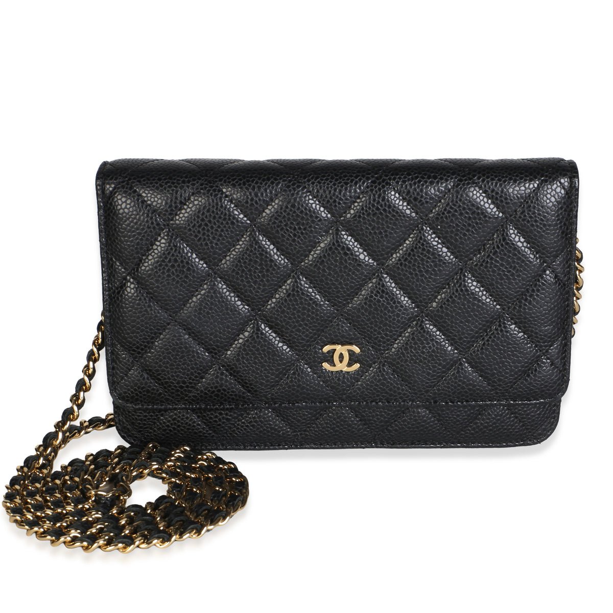 Black Quilted Caviar Classic Wallet On Chain