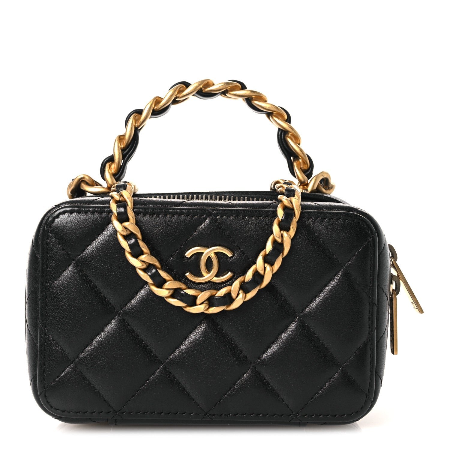 Chanel Lambskin Quilted Top Handle Mini Vanity Case Black