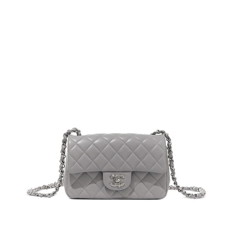 Chanel Grey Quilted Lambskin Mini Flap Bag Silver Hardware, 2021