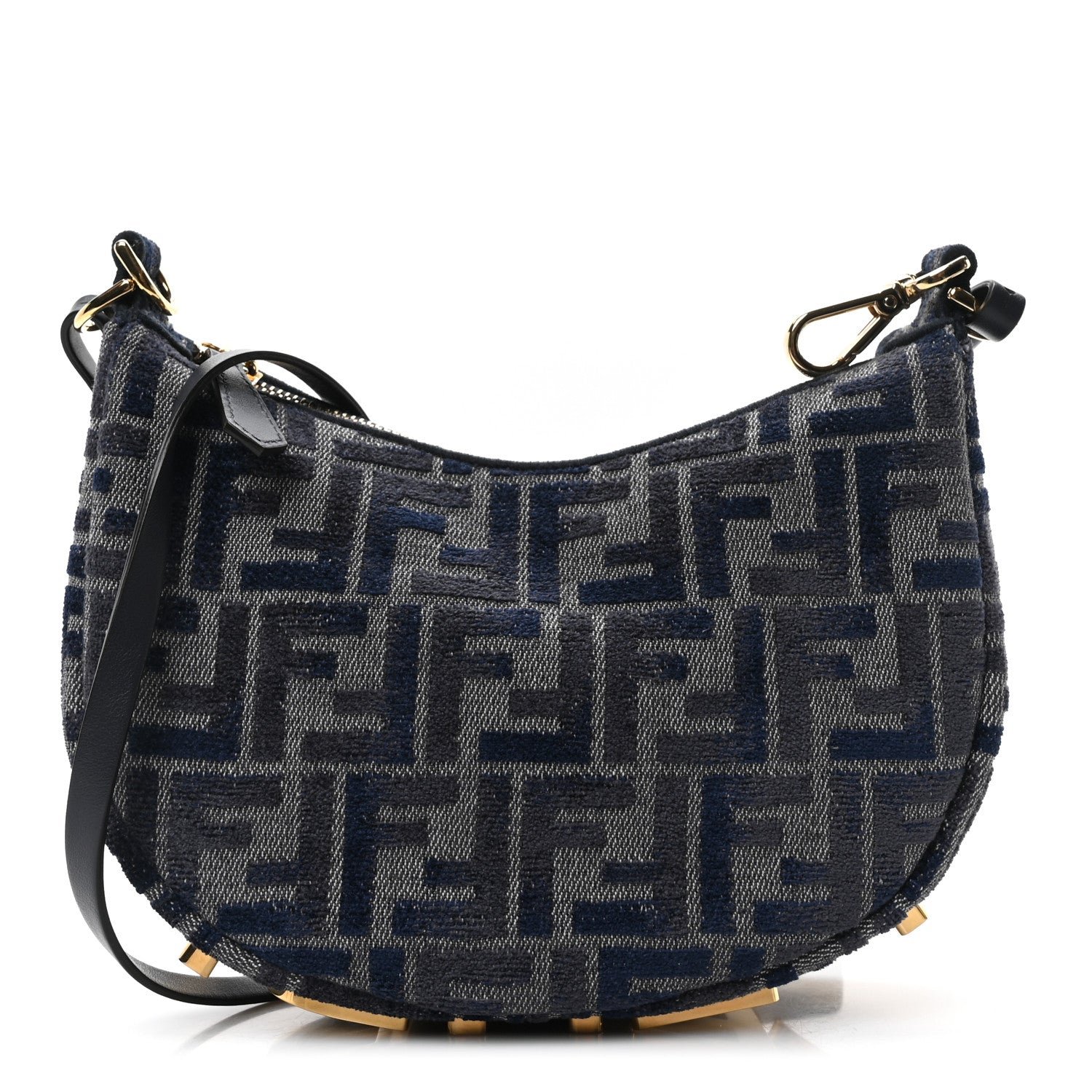 Fendi Chenille Vitello Grace FF 1974 Mini Fendigraphy Hobo Bag Blue