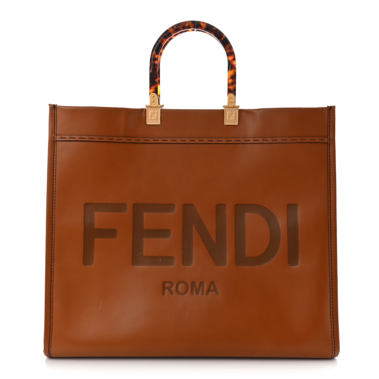 Fendi Vitello King Plexiglass Large Fendi Sunshine Shopper Tote Cuoio