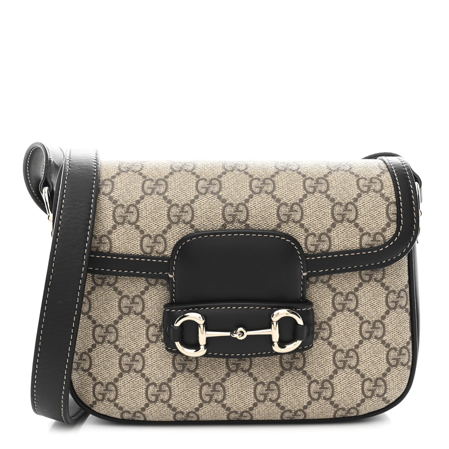 Gucci GG Supreme Monogram Horsebit 1955 Soft Mini Shoulder Bag Beige Black