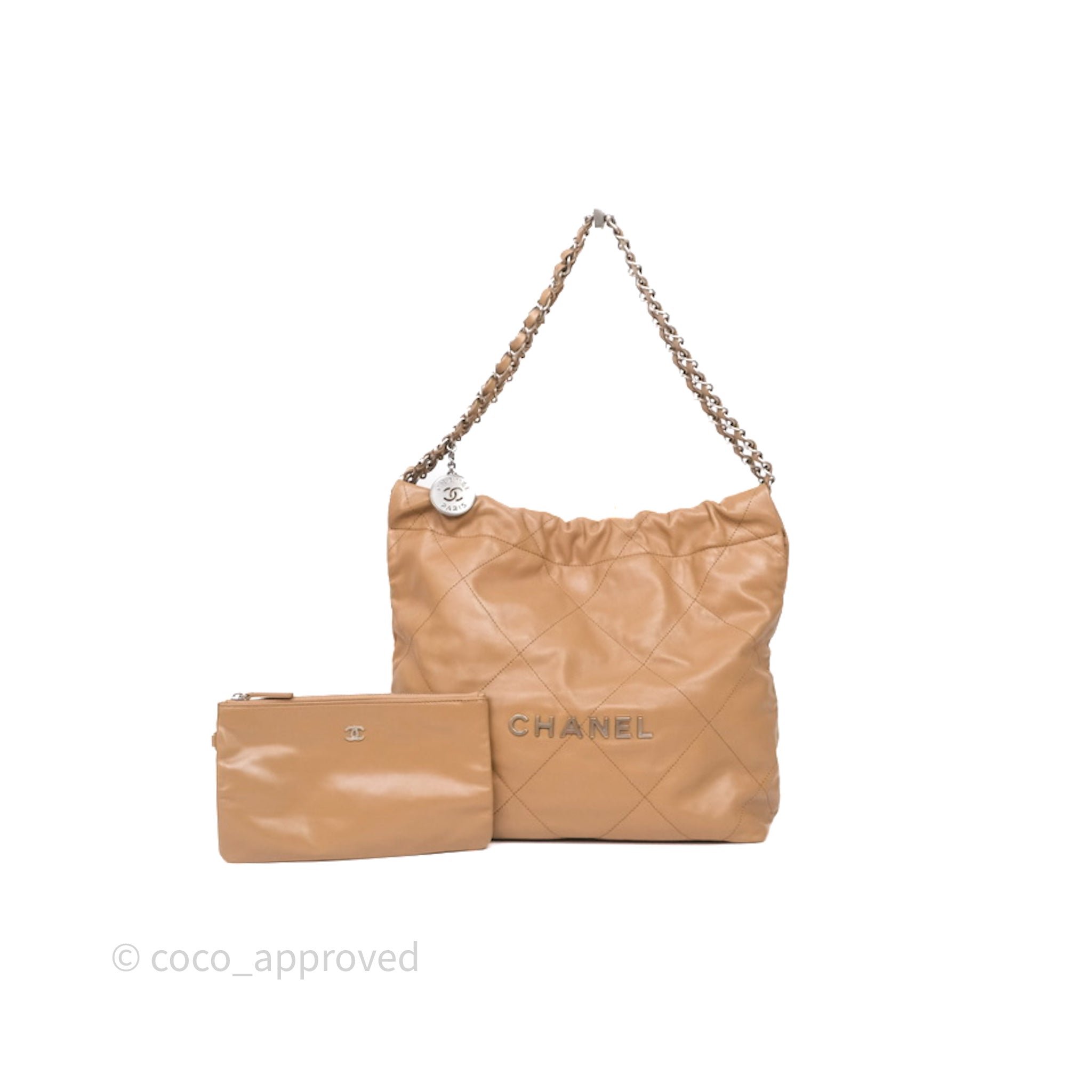 Chanel 22 Small Brown Shiny Calfskin Silver Hardware