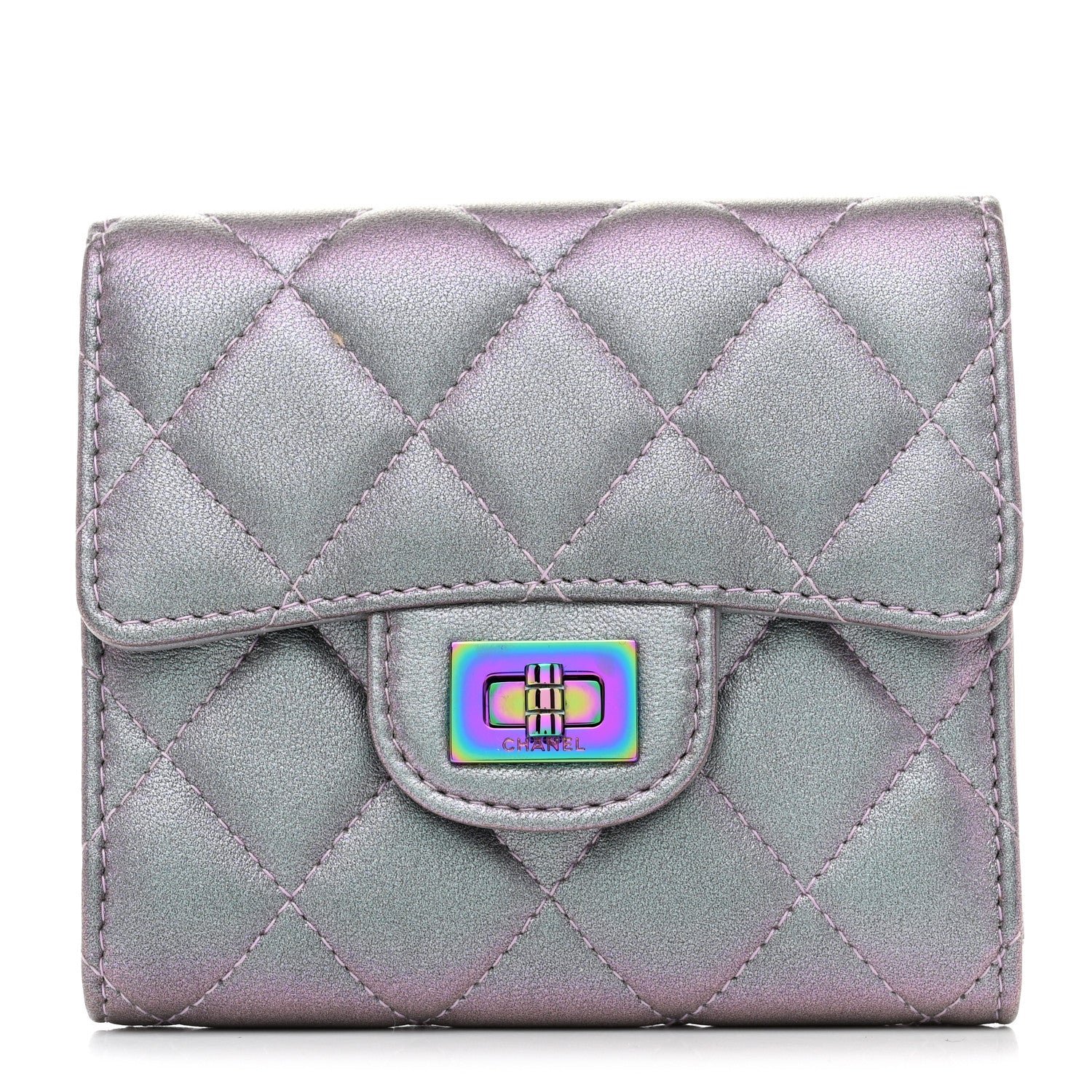 Chanel Iridescent Lambskin Quilted 2.55 Reissue Compact Flap Wallet Light Purple