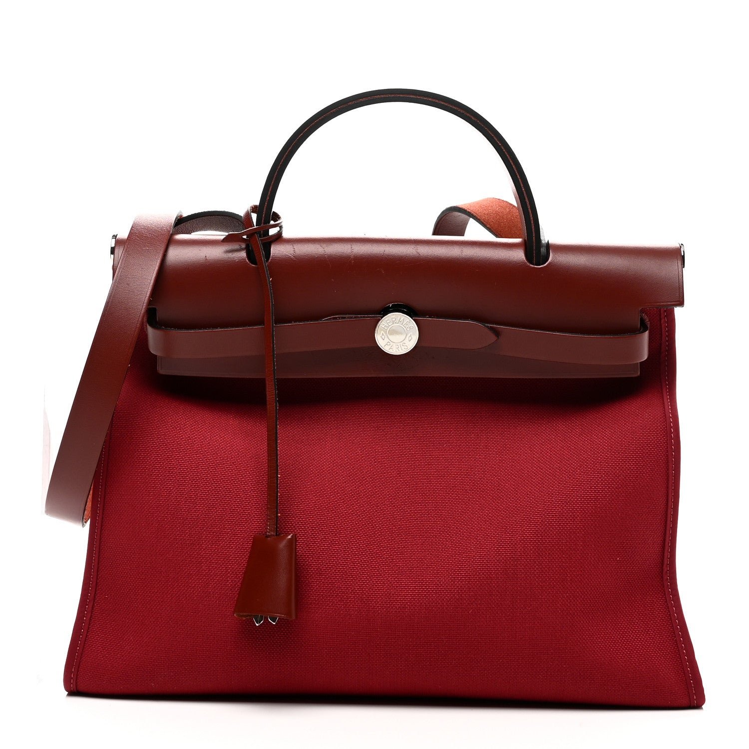 Hermes Vache Hunter Toile Herbag Zip 31 PM Rouge H Brique