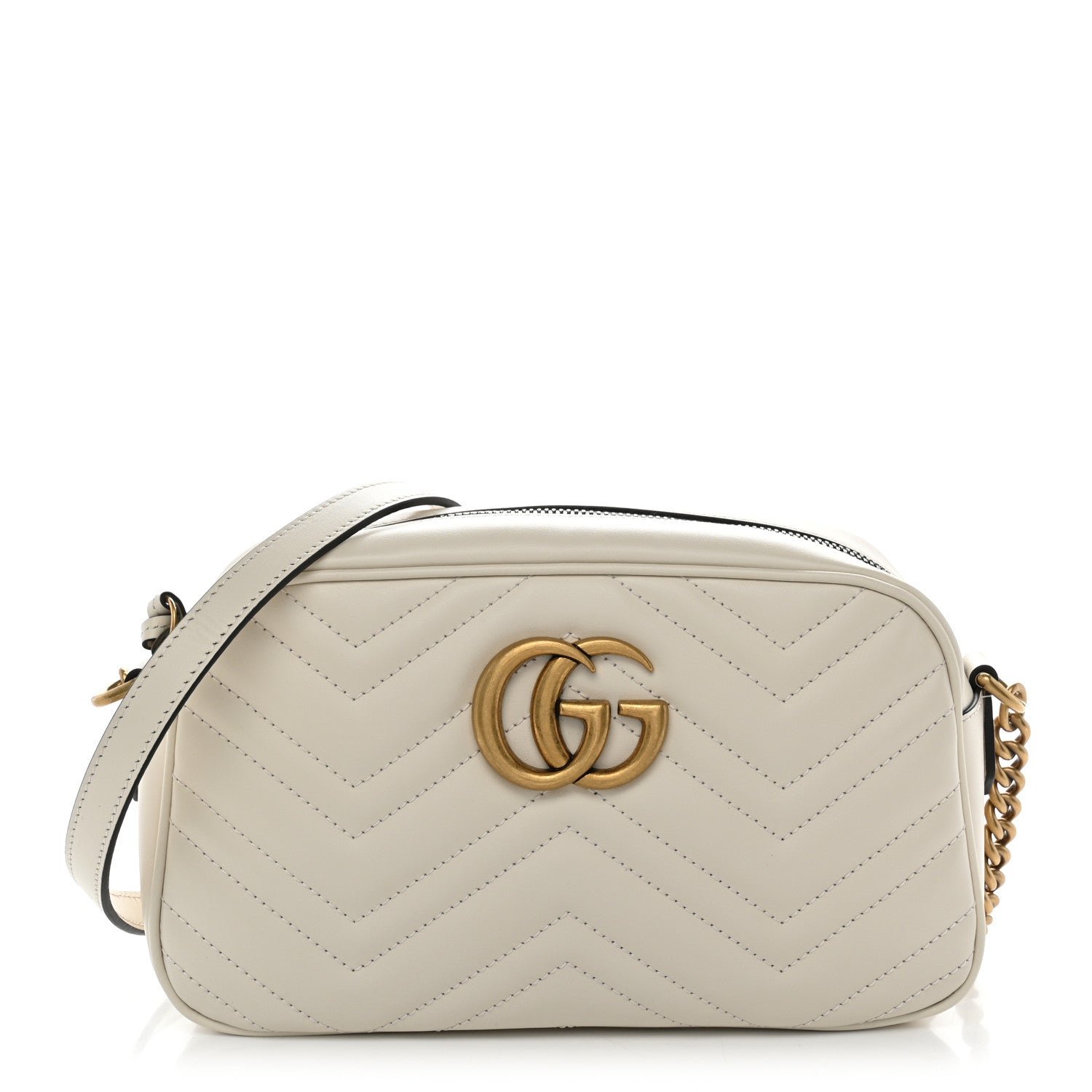 Calfskin Matelasse Small GG Marmont Chain Shoulder Bag White