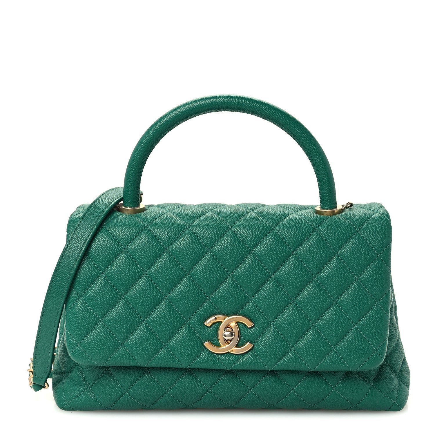 Chanel Caviar Quilted Small Coco Handle Flap Green