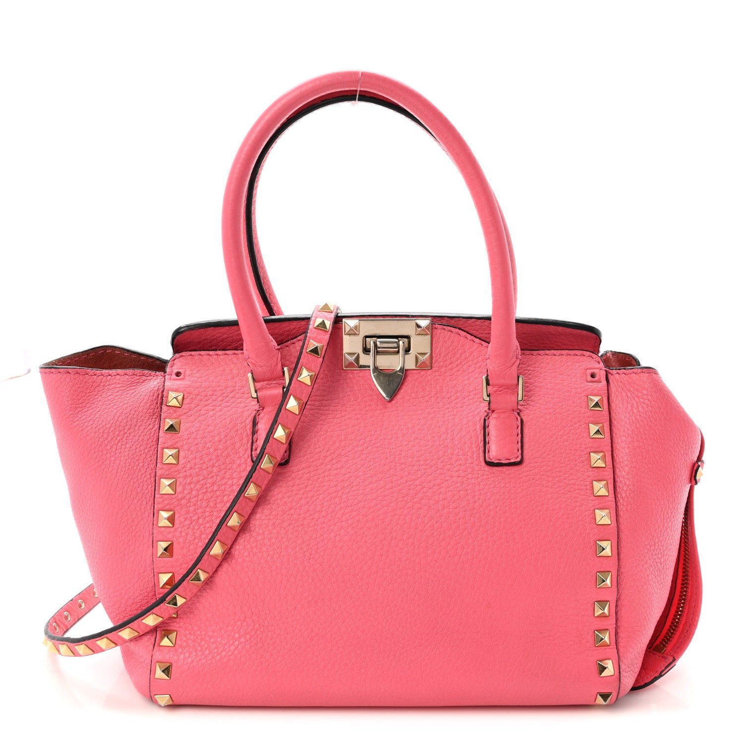 Valentino Garavani Vitello Small Rockstud Tote Fuxia Fluo