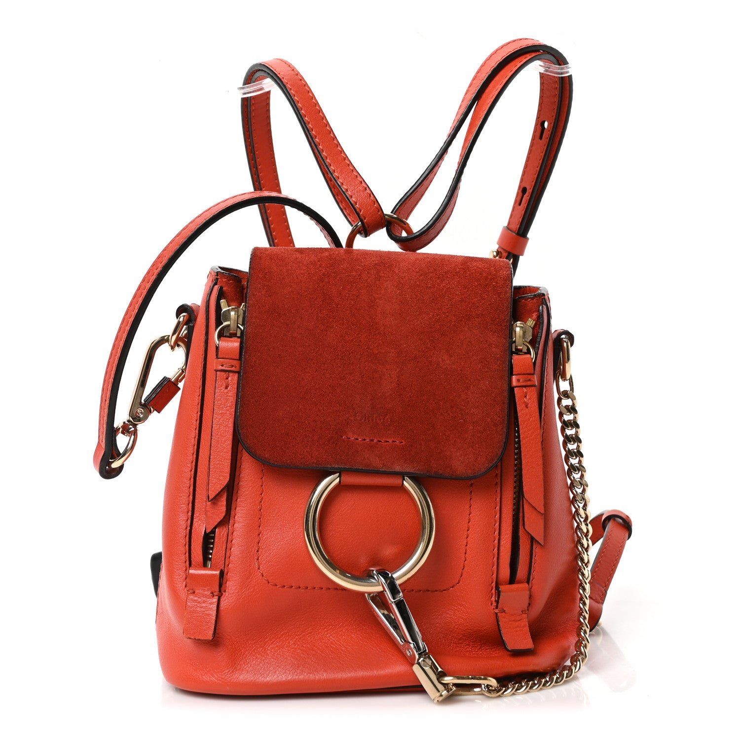 Chloe Suede Calfskin Mini Faye Backpack Sepia Red