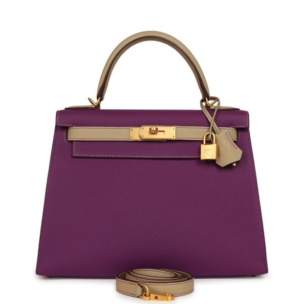 Hermes Pre-owned Hermes Special Order (HSS) Kelly Sellier 28 Anemone and Trench Togo Brushed Gold Hardware