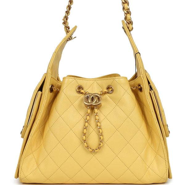 Chanel Small 25 Hobo Bag Yellow Caviar Antique Gold Hardware