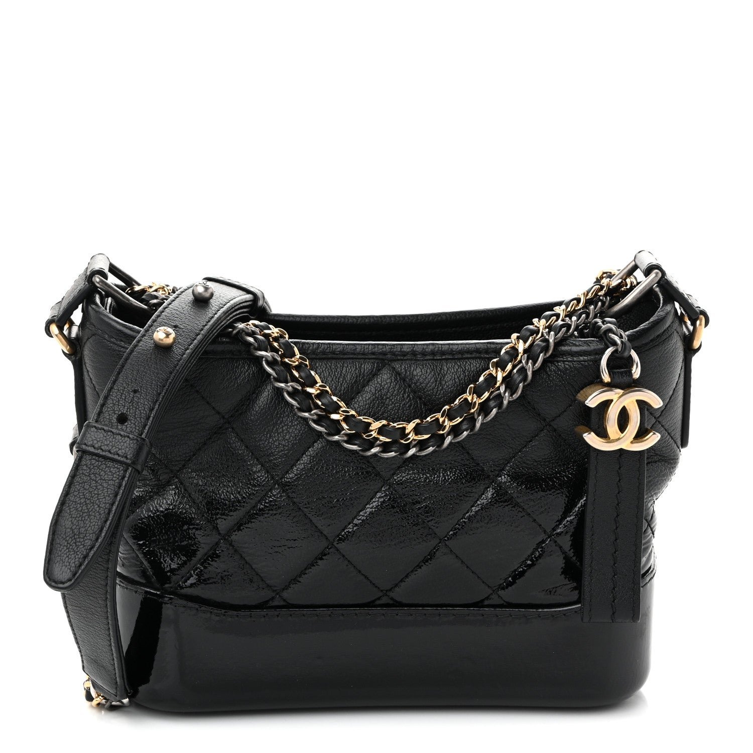 Chanel Patent Goatskin Quilted Small Gabrielle Hobo Black
